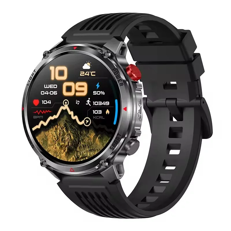 HT45 Smartwatch 1,7 Zoll Herren Outdoor Sport Fitness-Tracking BT-Anrufe Kompass LED-Taschenlampe 1100mAh Große Batterie Smartwatch