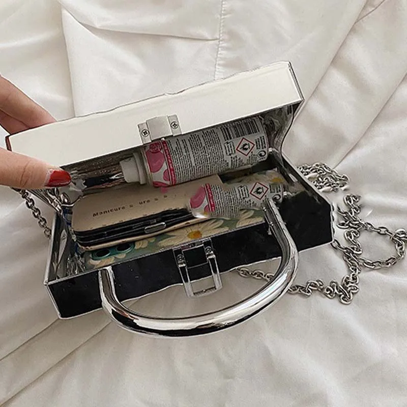 Fashion Acrylic Clutch Handbag Square Hard PC Women Daily Messenger Purse Handle Evening Party Elegant Box Bag Lady Chain Wallet
