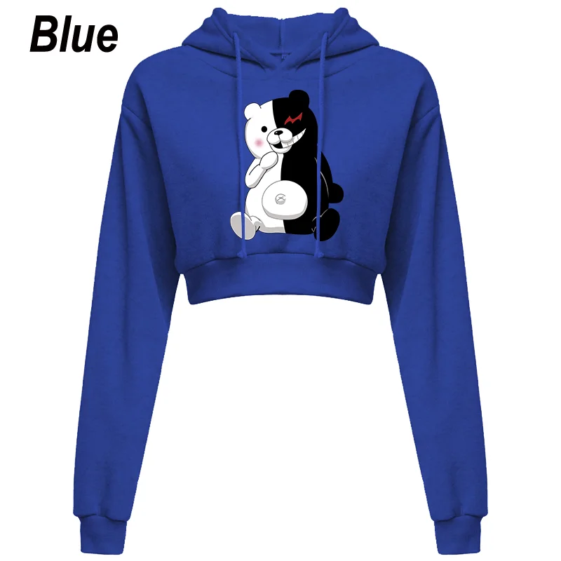Women Y2k Bear print Crop Top Hoodie Casual Long Sleeve Hooded Short Sweatshirt Sexy Printed Crop Sweaters 10 Colors
