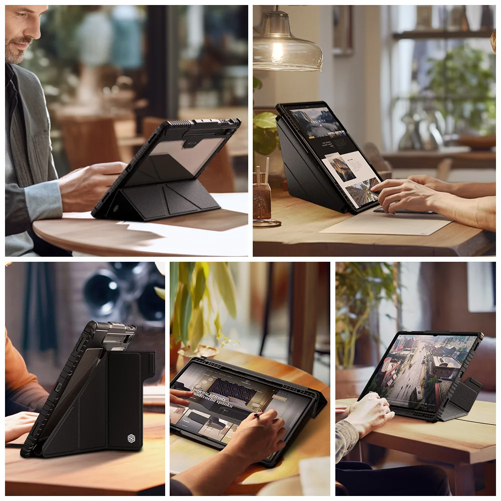 Tablet Case For Samsung Galaxy Tab S9 Ultra S9 S9 Plus S9 FE Plus Nillkin Bumper Leather Multi-angle Folding Style