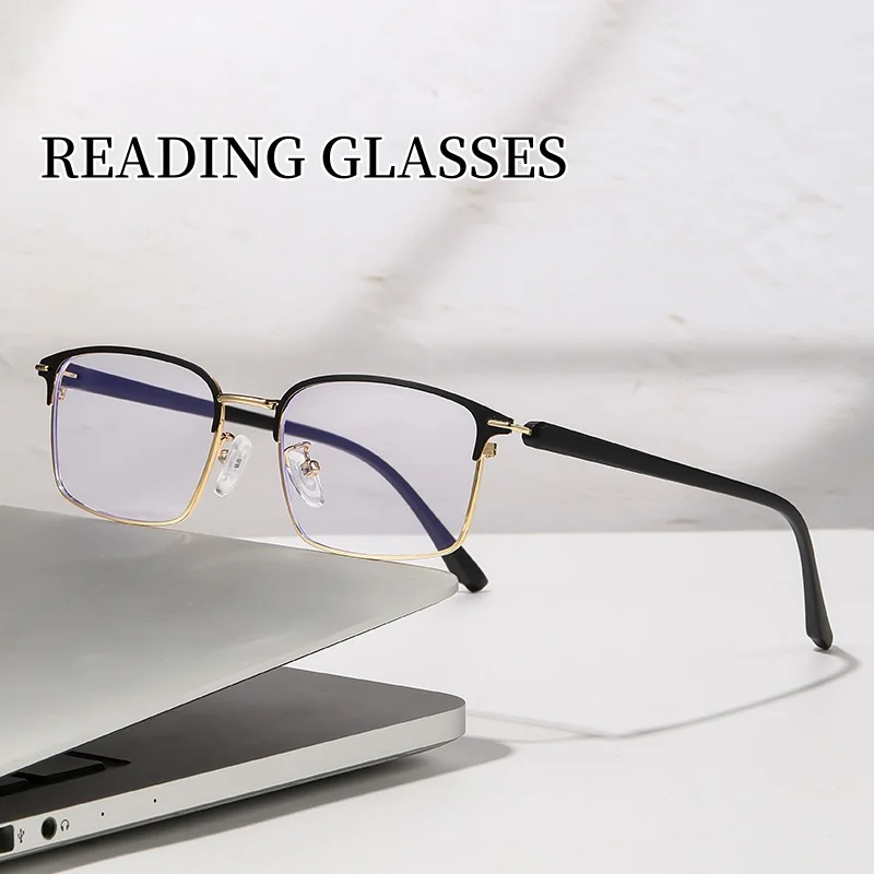 

Half Frame Anti Blue Light Reading Glasses for Men Ultra Light Presbyopia Eyewear New Trend HD Far Sight Eyeglasses 0 To +4.0