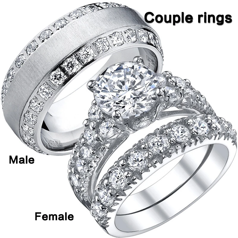 Zircon Rings Zircon Couple Rings For Man Ladies Set Lovers Ring Finger Jewelry Women's Propose Marriage Accessories Size 5-13 Listing