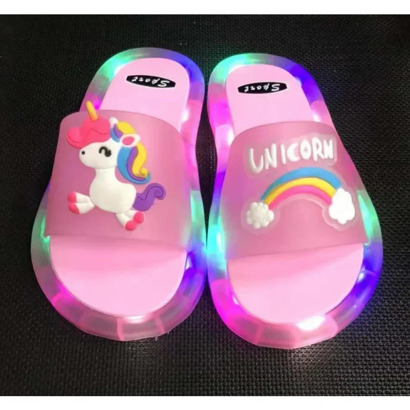 Girl Slippers Children Unicorn LED Kids Slippers Baby Bathroom Sandals Kids Shoes for Girl Boys Light Up Shoes Toddler