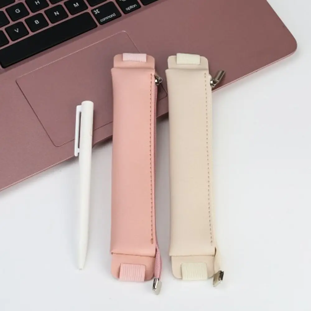 Pen Holder Vintage Pu Leather Pencil Case Book Notebook Rubber Band Pen Clip Portable Office Meeting Laptop Pen Holder