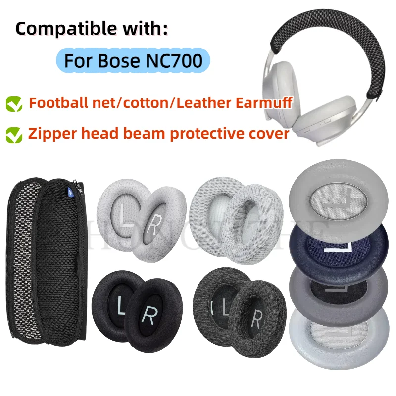 Ersatz-Ohrpolster aus hochwertigem Leder / atmungsaktivem Mesh-Gewebe / hautfreundlichem Baumwoll-Memory-Schaum für BOSE 700 NC700 Headset.