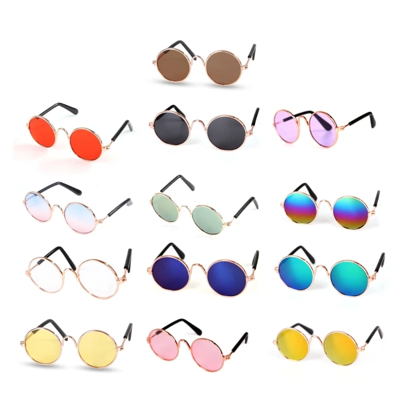 

Pet Sunglasses Retro Dogs Glasses Circular Lens Metal Frame Sunglass Cosplays Photo Props for Cats and Small Dogs 270F