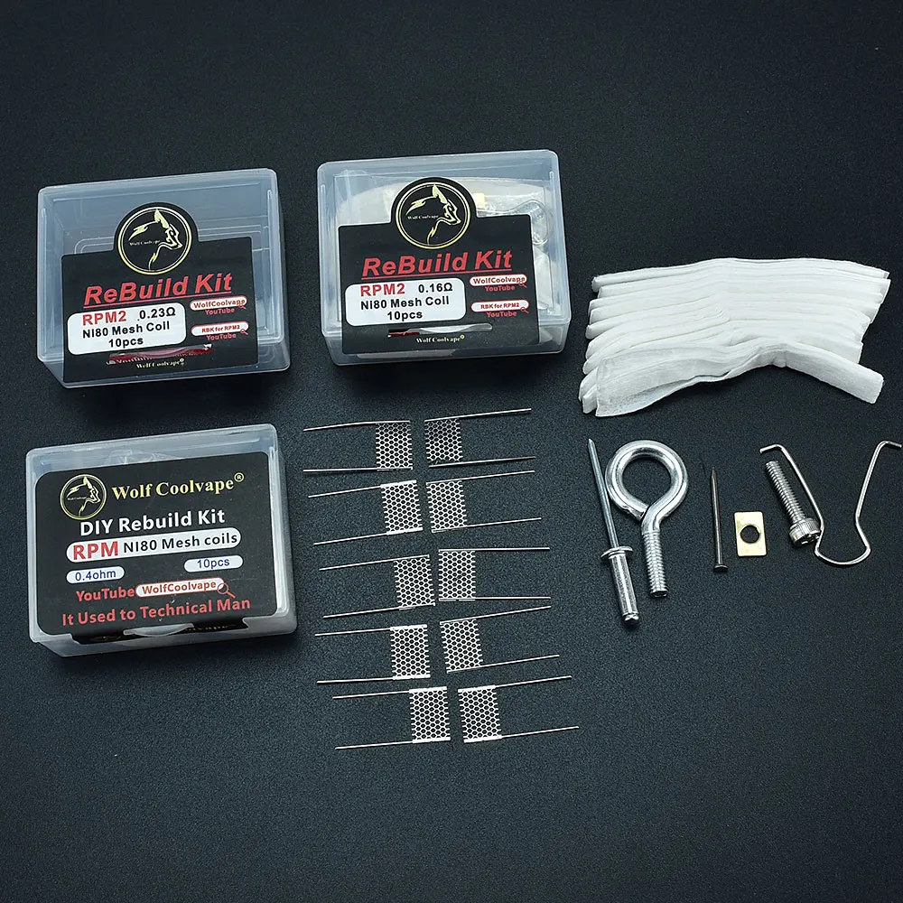 

NEWEST DIY Rebuild Kit RBK FOR rpm / rmp2 0.4ohm/0.16ohm/0.23ohm ni80 Mesh Coil material 10pcs coils cottons