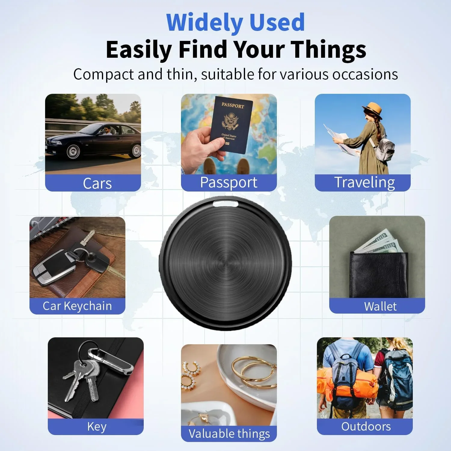 Localizzatore Bluetooth a doppio sistema nero per Android, tag di tracciamento oggetti F8 compatibile con l'app My o Google Find Hub per iOS_voghion.com
