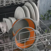 2pcs Silicone Round Folding Vegetable Fruits Washing Drain Basket Colander Strainer Collapsible Drainer Kitchen Tool cocina 4