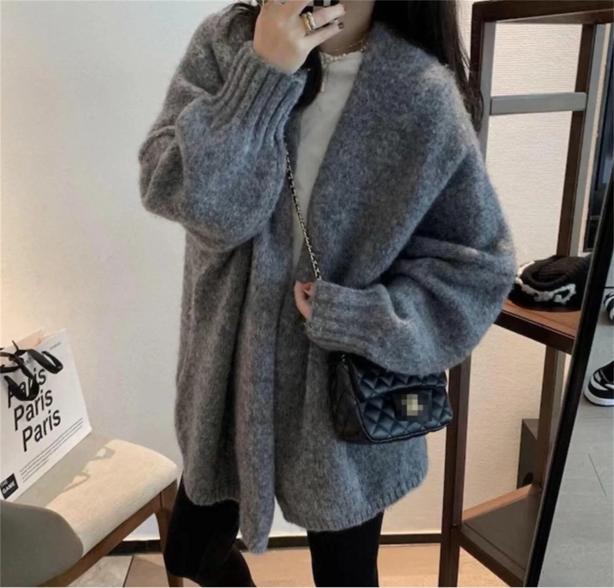 Women Fashion Knitted Cardigan Latern Sleeve Baggy Loose Sweater Coat Fall Winter Spring Coat Solid Chic Tops Casual Cardigans 4
