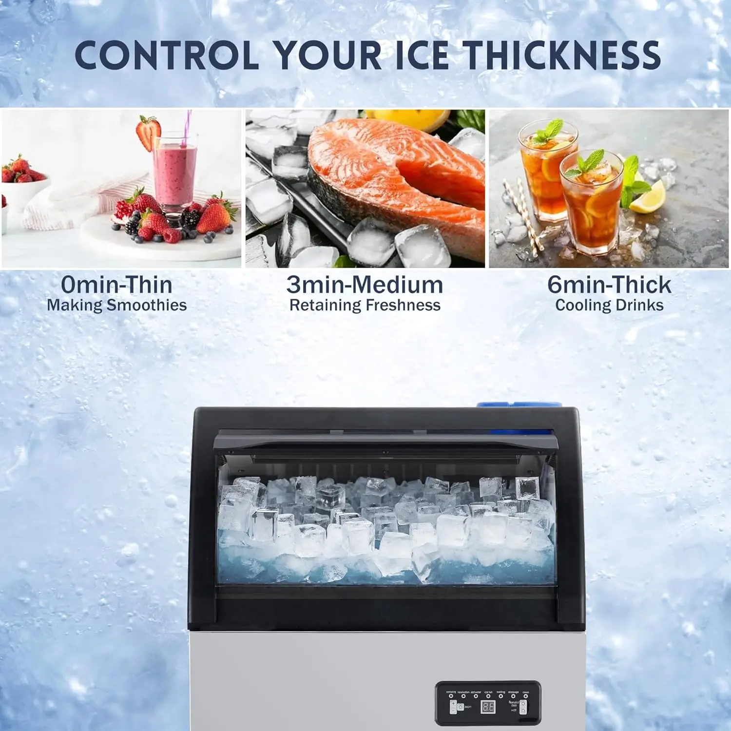 Commercial Ice Maker 100 Lbs/24H, Stainless Steel Freestanding Under Counter Ice Machine with 33 Lbs Storage, For Bar Home