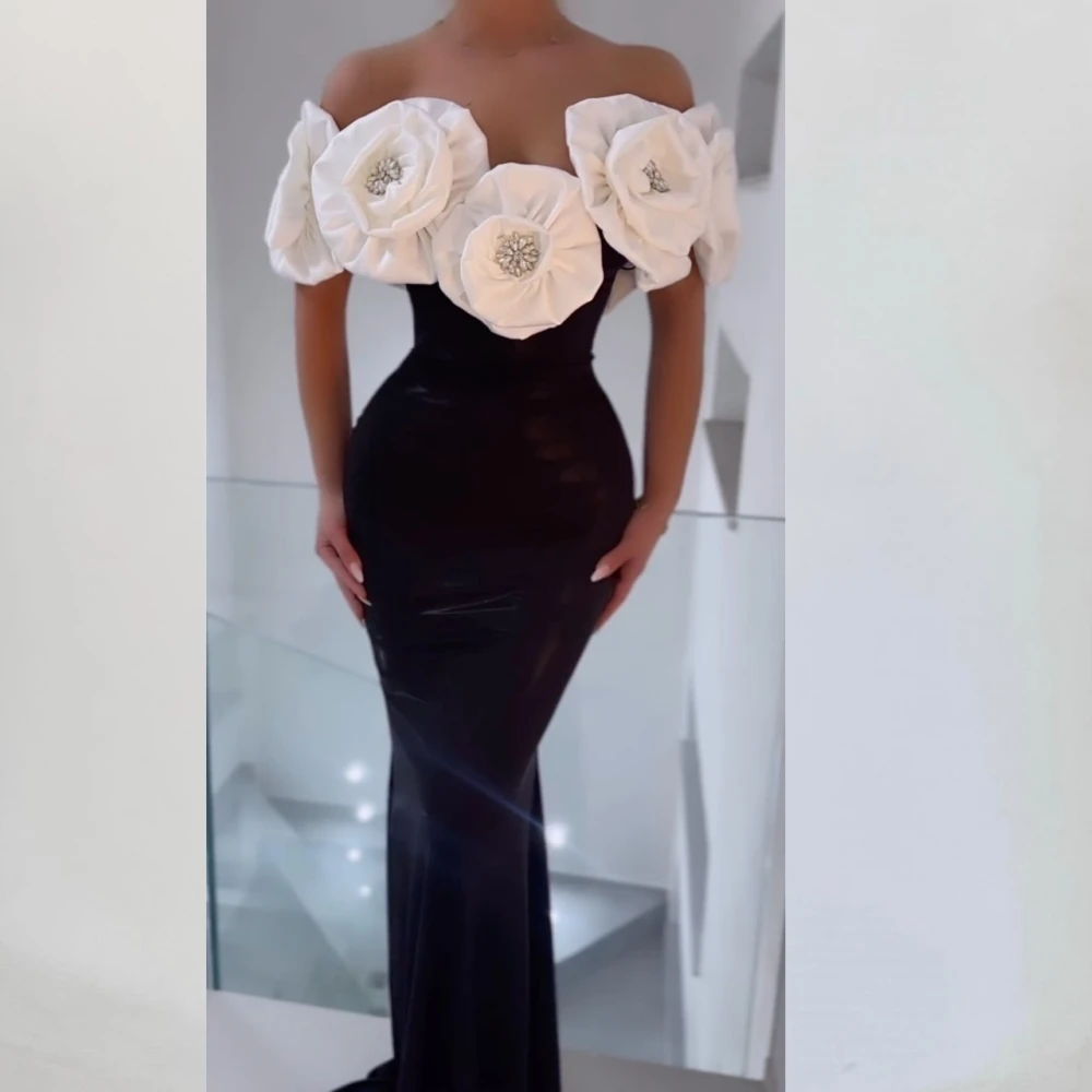 Evening  Sexy Casual  Jersey Flower Quinceanera Mermaid Off-the-shoulder Bespoke Occasion Gown Long Dresses