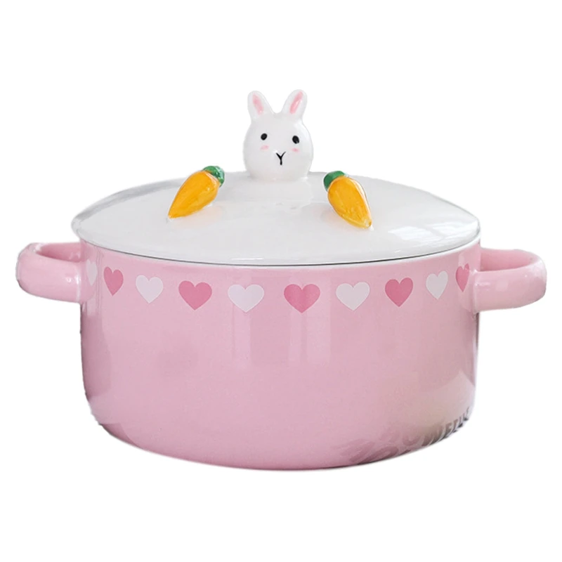 

Cute Animal Ceramic Lunch Box, Microwave Oven Lunch Bowl, Household Bowl, 2 Ear Hot Proof Instant Noodles Bowl