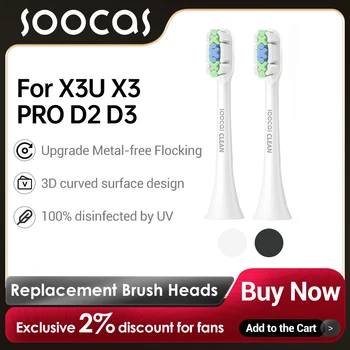 SOOCAS 전동 칫솔 교체 브러시 헤드, X3U X1 X5 X3 PRO D2 D3 V2 V1 용, 6 개, 4 개, 2 개