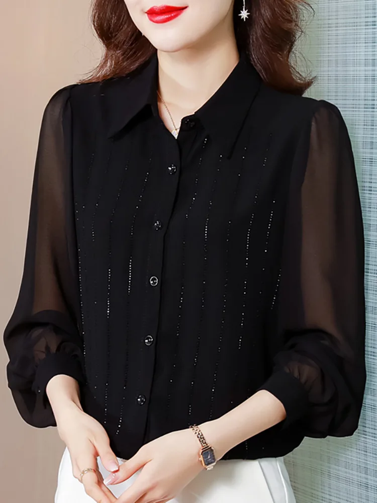 Ladies Chiffon Long Sleeved Blouse Pretty Pretty Small Fashion Retro Literature Shirts Tops for Women 2024
