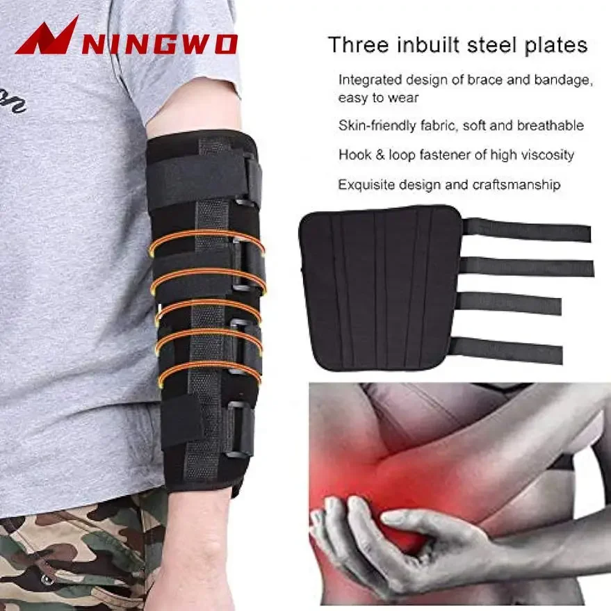 Elbow Support Brace, Breathable Winter Style Arm Splint Fracture Stabilizer Joint Pain Relief, Injury Recovery Night Protector