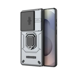 Enhanced Lens Sliding Window Shockproof Phone Holder with Magnetic Protector Cover for S26 (Gray)