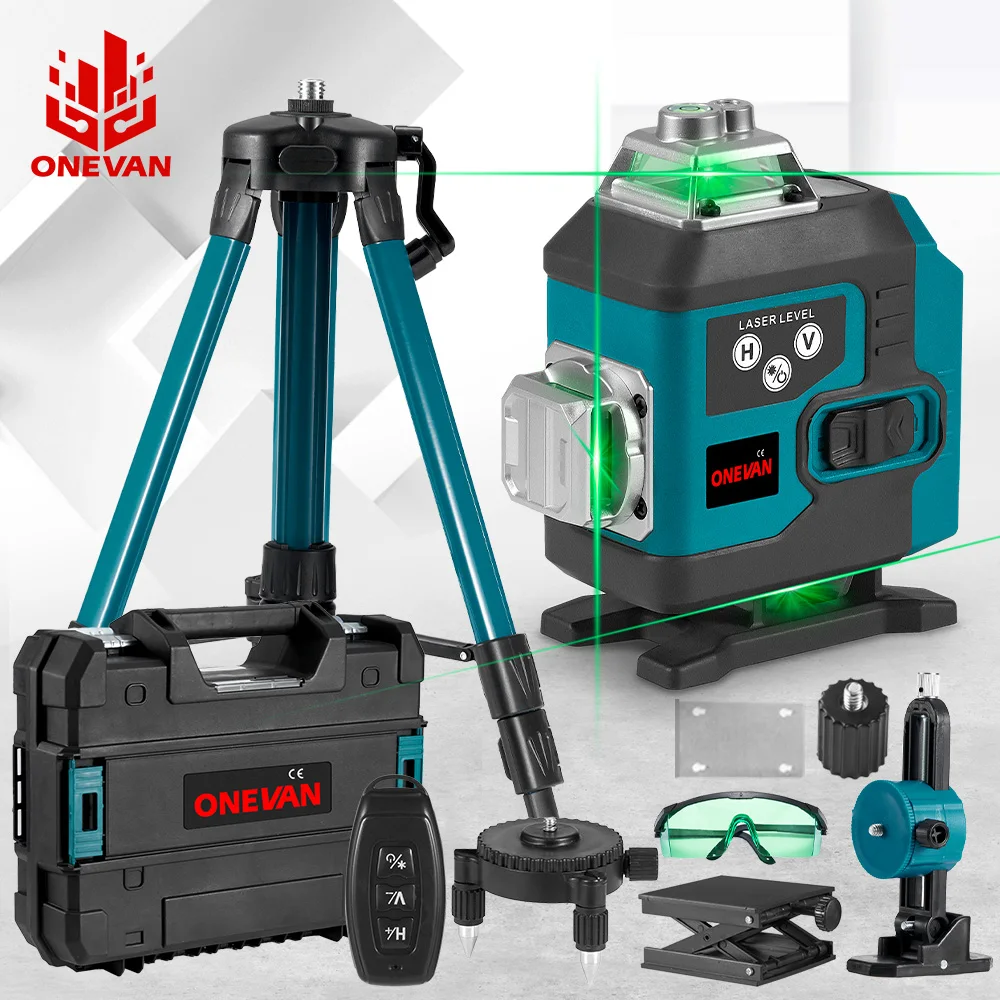 ONEVAN 16 Lines 4D Laser Level Self-Leveling 360 Horizontal And Vertical Cross Super Powerful Green Laser Level With Display laser level