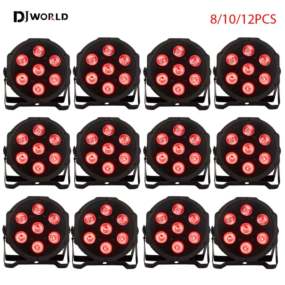 8/10/12PCS LED Par 7X12W 4IN1 RGBW Stage Flat Lighting Christmas Decoration DJ Equipment Disco Lamp Dmx Control