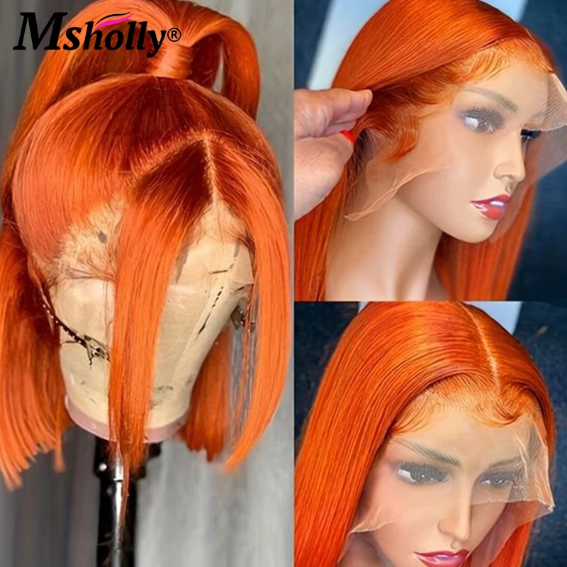 

13x4 HD Lace Frontal Wigs Human Hair Ginger Orange Straight Bob Wigs Human Hair 13x4x1 Lace Front Wig Transparent Lace Short Bob