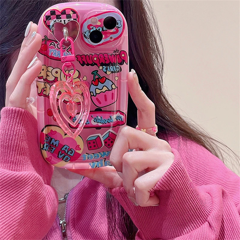 Funda de teléfono rosa con pulsera de cuerda Linda coreana para iPhone 15,  14, 13, 12, 11 Max Pro, oso de dibujos animados, carcasa suave a prueba de  golpes, tarjetero - AliExpress