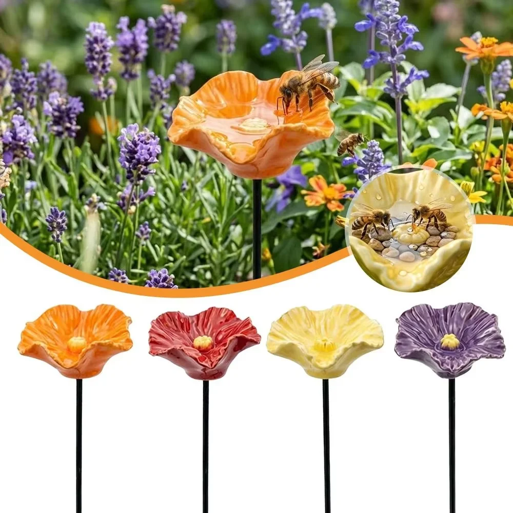 Kreativer tragbarer Bienenwassertränker aus Harz, Blumen-Trinkbrunnenhalter, Bienenbewässerungsstation, Vogelbadständer für den Haushalt