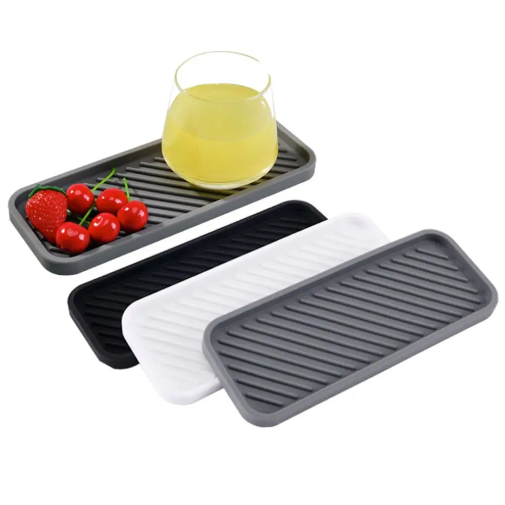 Kitchen Sink Silicone Tray Soap Dish Holder with Built-in Drain Lip Draining Countertop Sink Scrubber