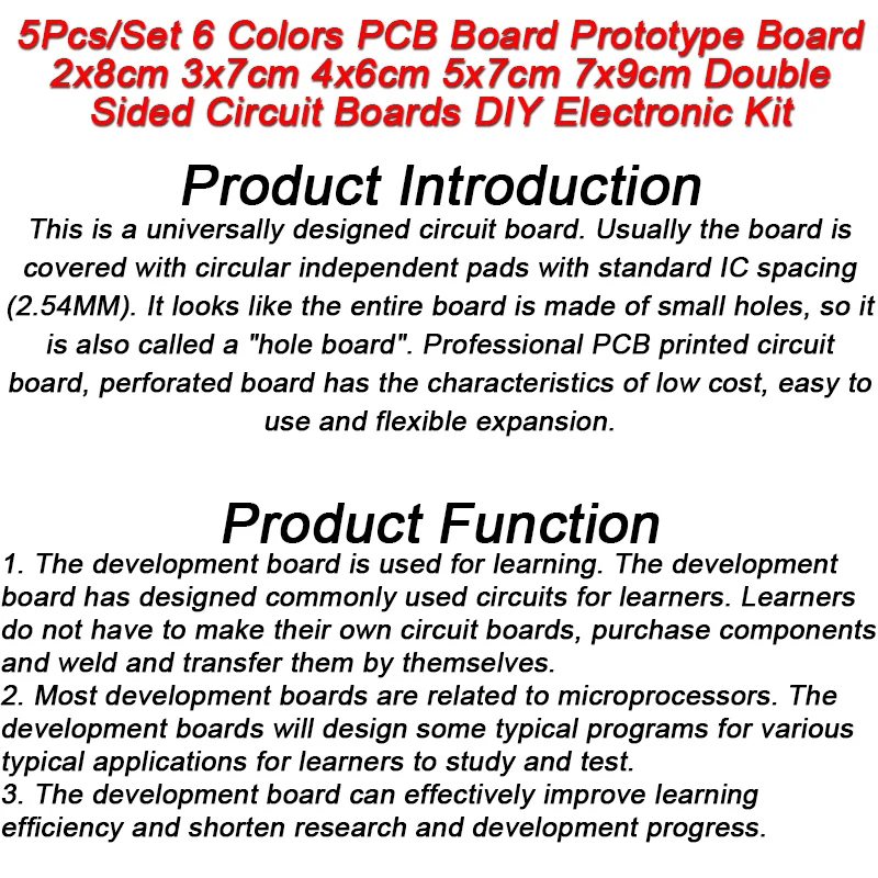 5 Teile/satz 6 Farben PCB Board Prototyp Board 2x8cm 3x7cm 4x6cm 5x7cm 7x9cm Doppelseitige Leiterplatten DIY Elektronische Kit – Detail 1