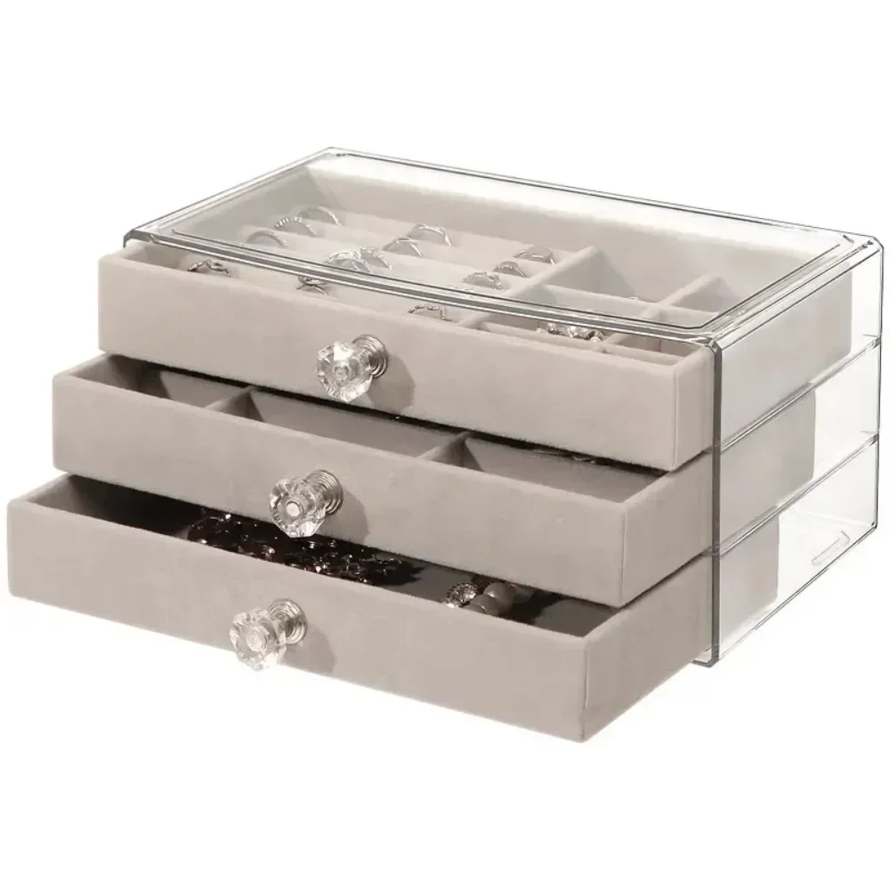 Drawer Jewelry Organizer Acrylic Velvet Jewelry Storage Box Stackable Display Holder Multi-purpose Earring Necklace Bracelet Box 5