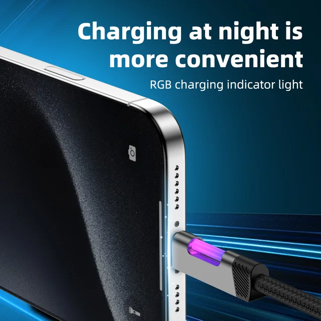 RGB Fast Charging Cable 120W 6A USB Type C Charge Cable with RGB Ambient Light 6