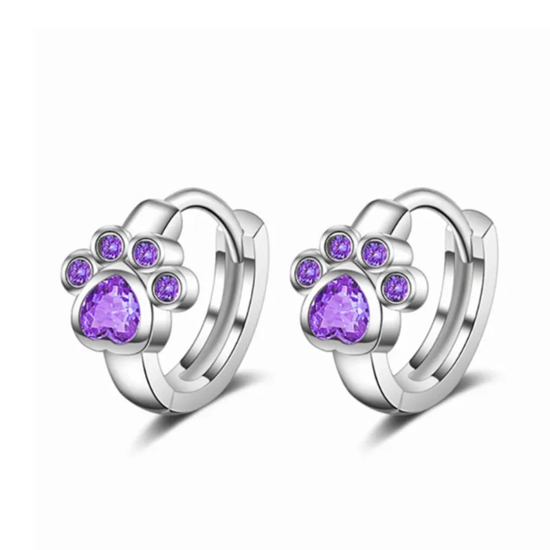 Sweet Cute Shiny Cubic Zircon Cat Paw Hoop Earrings for Women Lovely Animal Pet Claw Print Huggies Fashion Jewelry Girls Gift