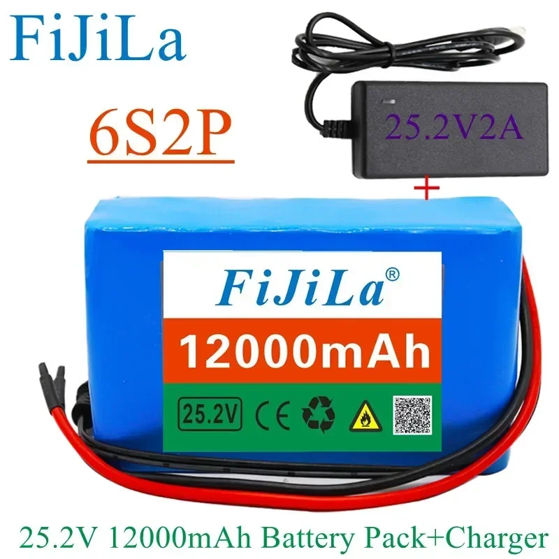 

6s2p 24V 12.0Ah 18650 lithium-ion battery pack 25.2v 12000mAh electric bicycle moped with BMS + charger