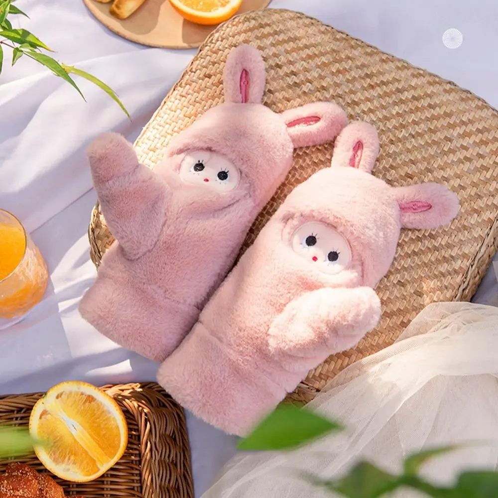 

Thickening Warm Driving Autumn For Women Cold Protection Flip-top Gloves Half Finger Gloves Rabbit Ear Mittens Flip Gloves