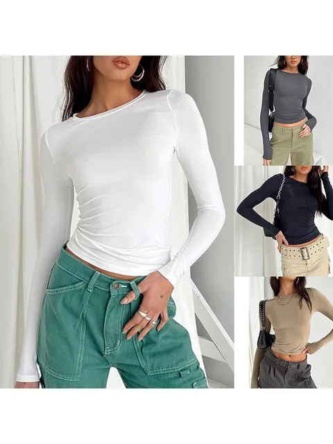 Women Casual Long Sleeve T-Shirts Spring Autumn Solid Slim Fit Pullovers Tees Shirts Female Streetwear Base Tees Tops  Casual 1