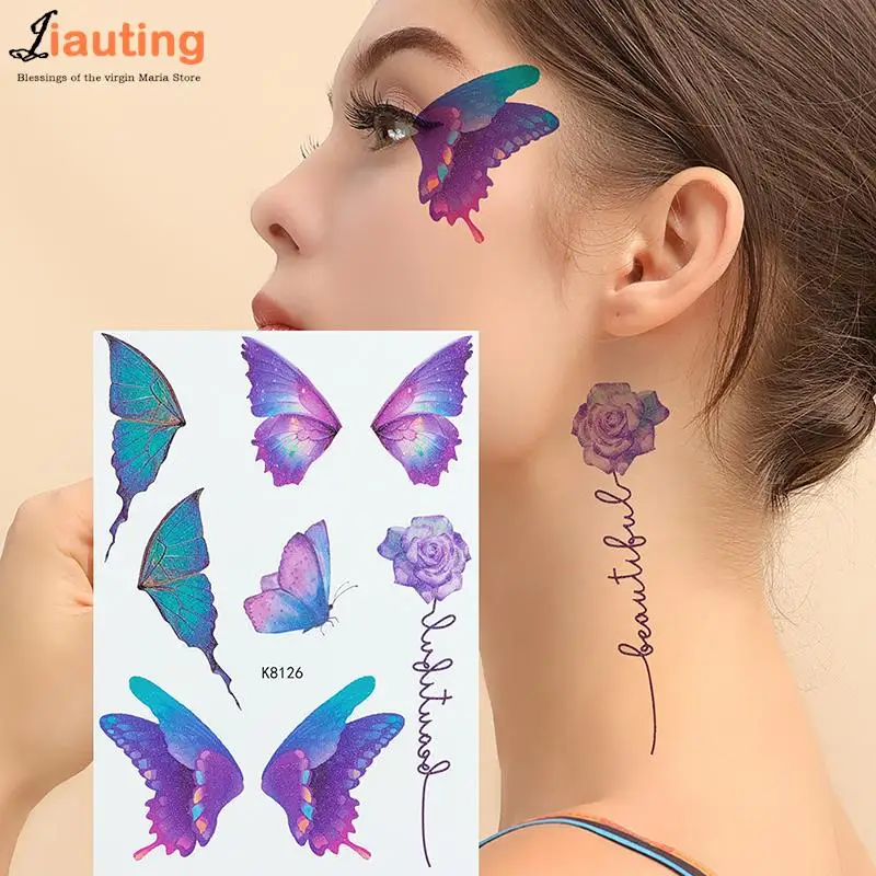 

1PC Fairy Butterfly Wings Shiny Tattoo Sticker Waterproof Eyes Face Hand Body Art Fake Tattoos Women Makeup Music Festival Decor