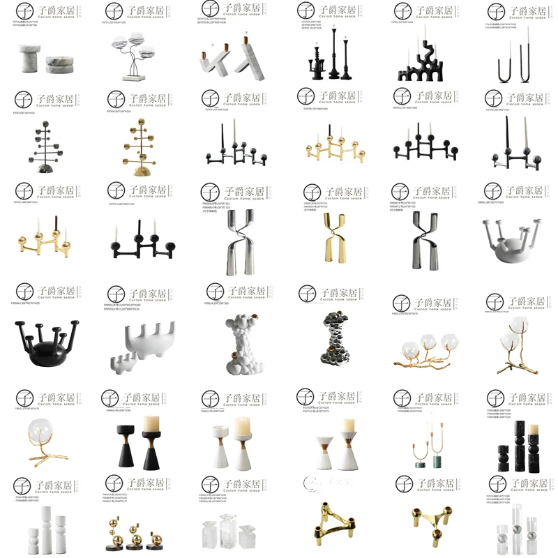 

l candlestick ornaments model room Jane European style creative candle geometric metal marble living room home accessories