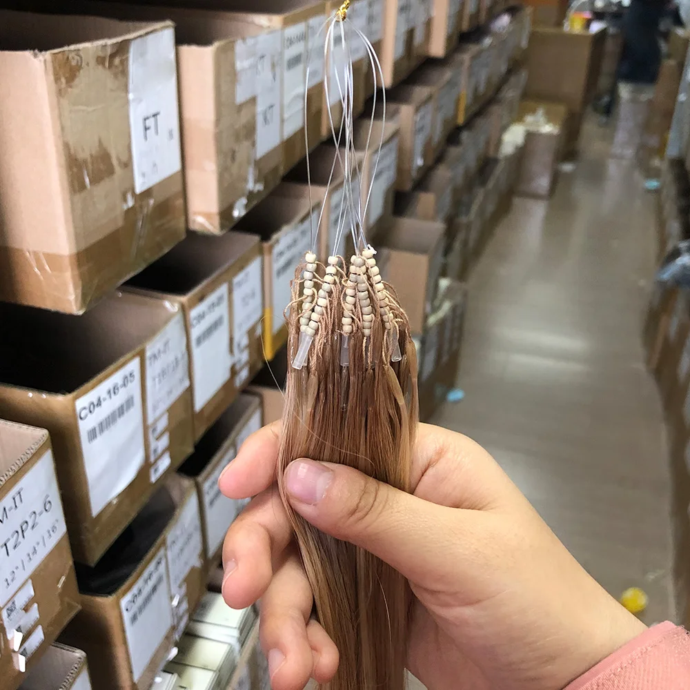 8D Micro Bead Human Hair Extensions 100% Human Hair Highlights Brown Invisible Silicone Nano Ring Bead Extensions