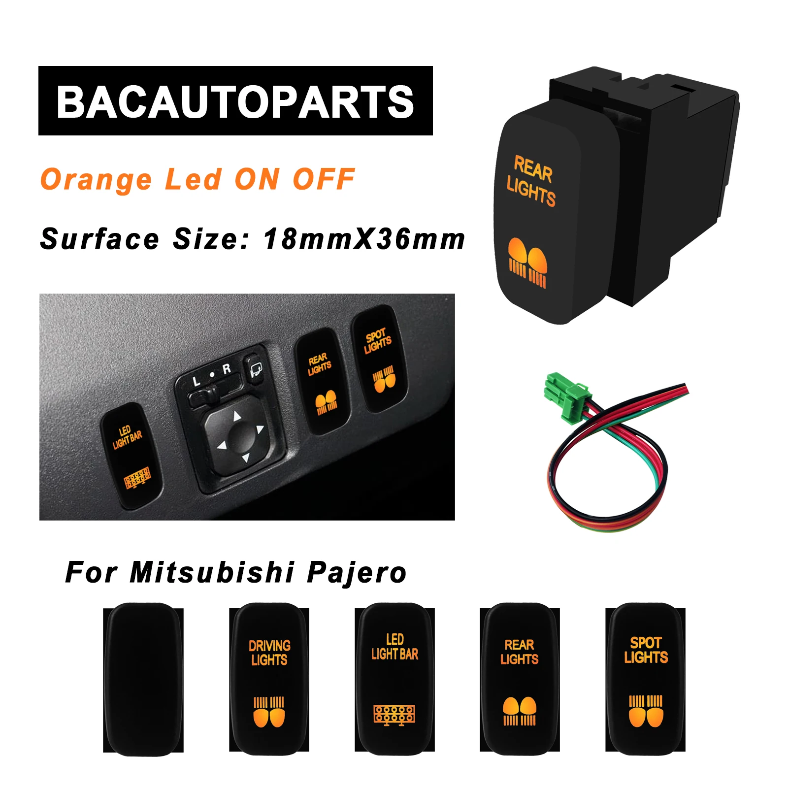 12V Orange Amber Led Push Button Switch For Mitsubishi Pajero