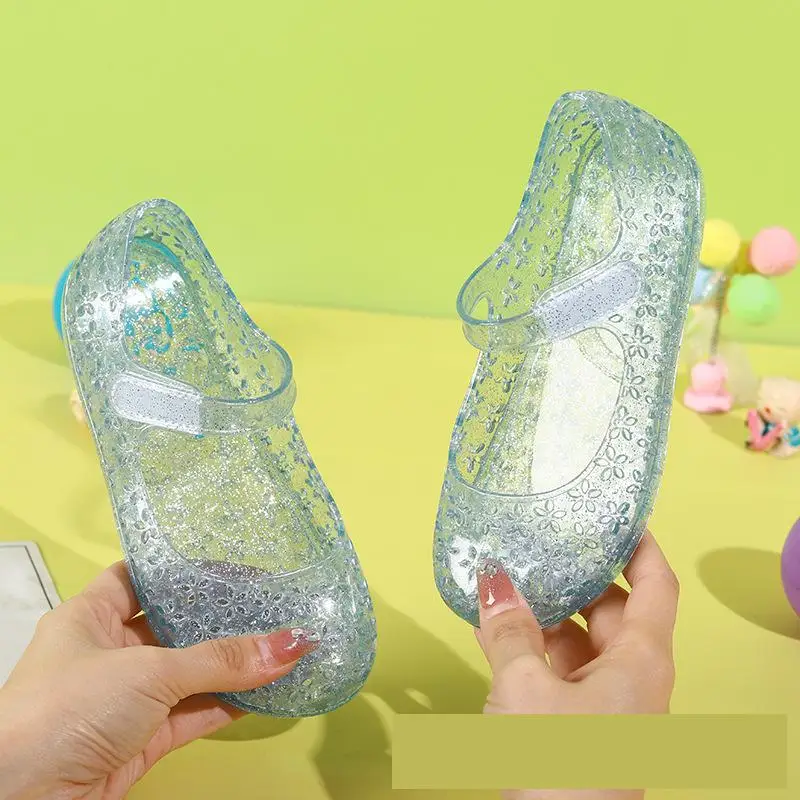 3-8y Girls Sandals Summer Children Crystal Shoes Kids PVC Soft Soled Shoe Toddler Transparent Non-Slip Princess Jelly Sandalias 4