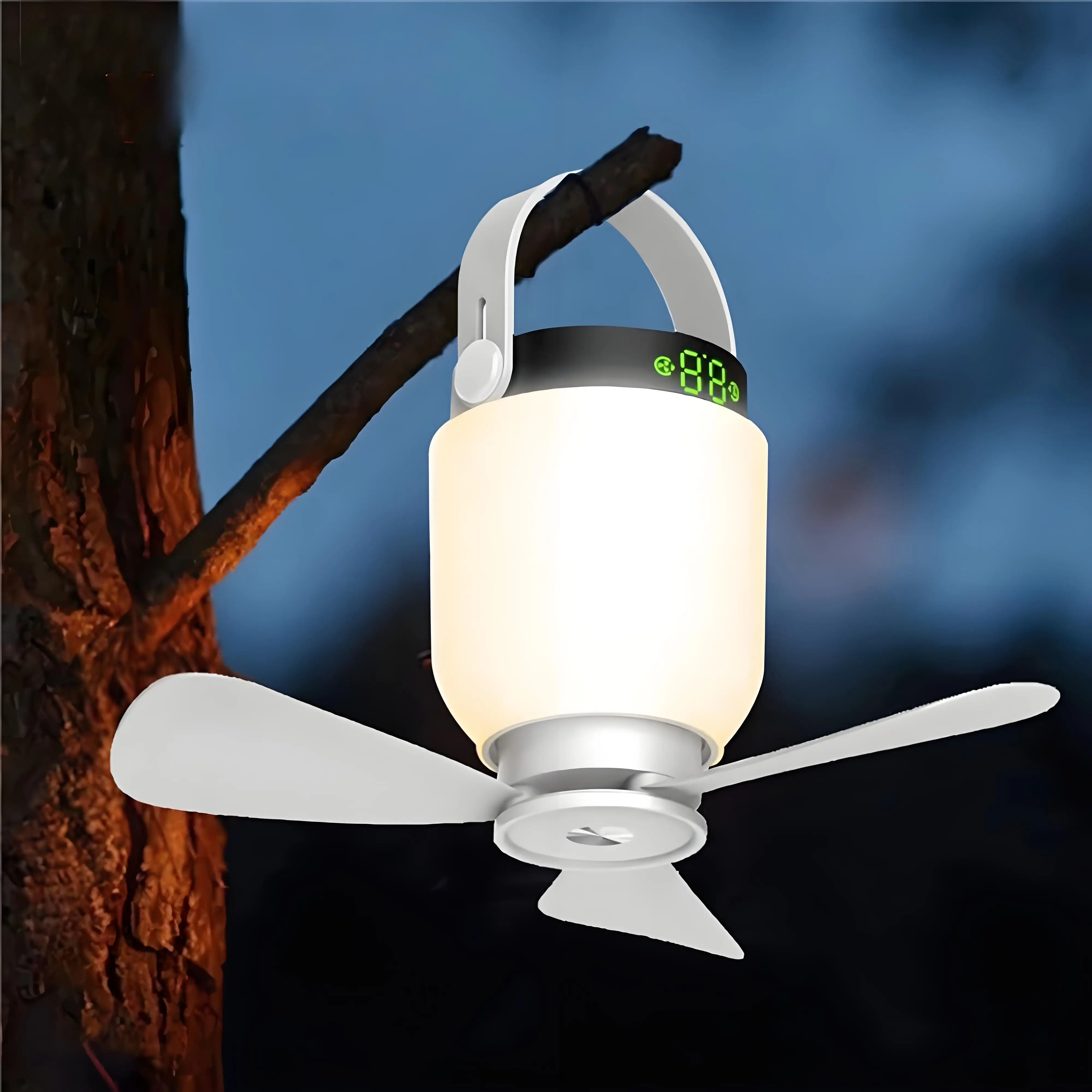 Portable Fan with Led Light and 8000 Mah Battery Powered Fan with Hook Traveler's Mini Outdoor Camping Light