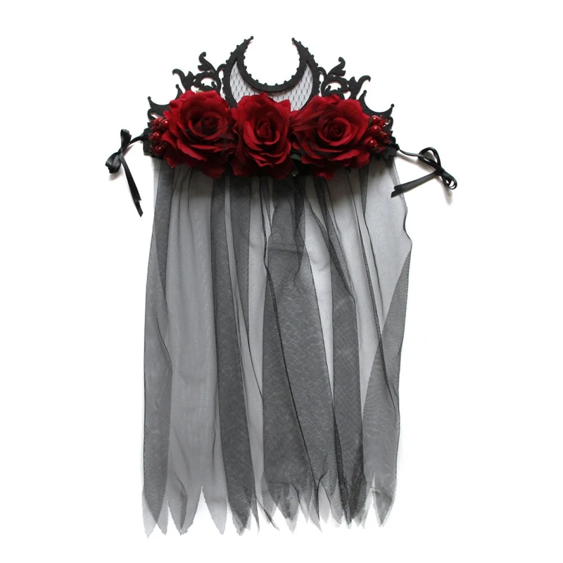 

Black Veil Gothic Headwear Halloween Day of the Death Headband H9ED