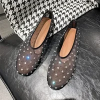 Luxury Glitter Rhinestone Designer Mesh Flats Women Summer Fashion Light Breathable Mules Loafers Elegant Comfort Ballet Shoes - Image 3