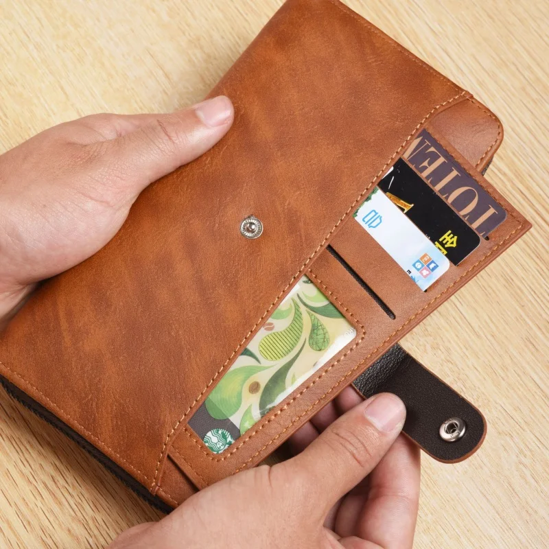 Vintage PU Leather Men Long Wallets Fashion Cell Phone Bag Man Coin Purse Multifunction Card Holder Male Clutch Money Wallet