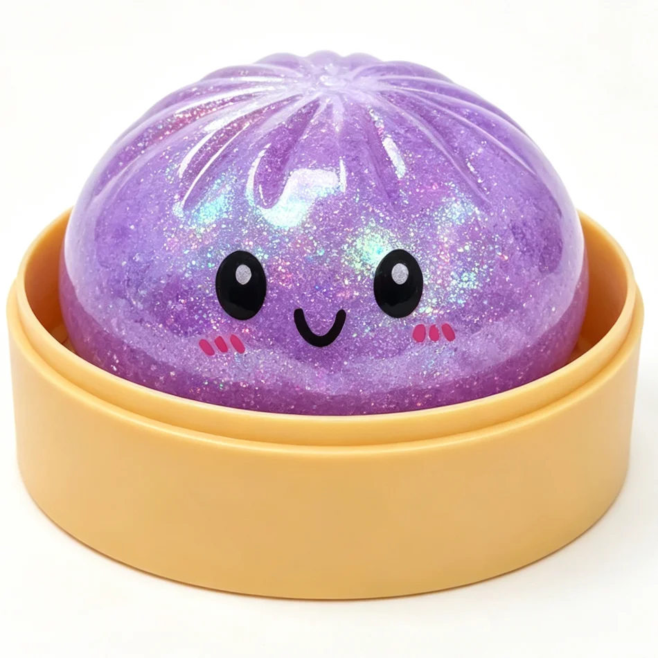 Sparkle Bun Stress Relief Squishy Toy - Soothing Sensory Fidget Ball with Bead & Steamer