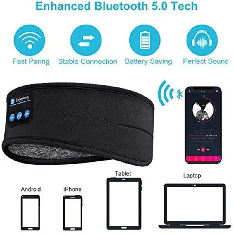 Fone Bluetooth Earphones Sports Sleeping Headband Elastic Wireless Headphones Music Eye Mask Wireless Bluetooth Headset Headband 6
