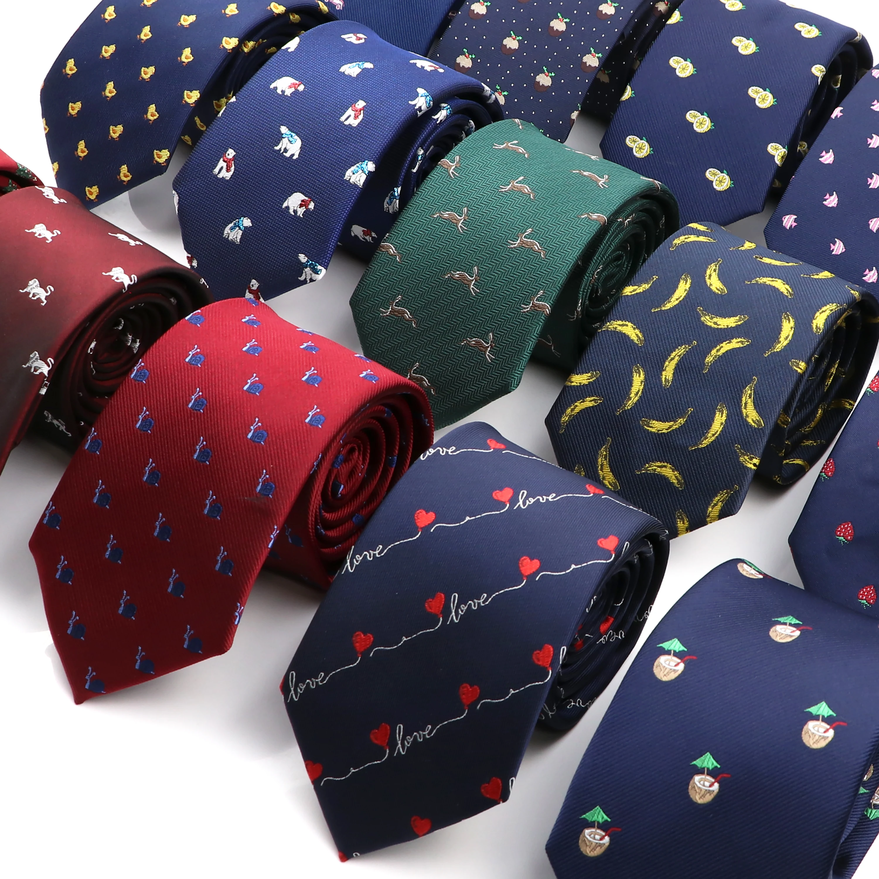 

Новинка, мужские Узкие галстуки, красные, синие жаккардовые галстуки в виде животных, фруктов, для свадебной вечеринки, делового костюма, повседневная одежда, Подарочный галстук