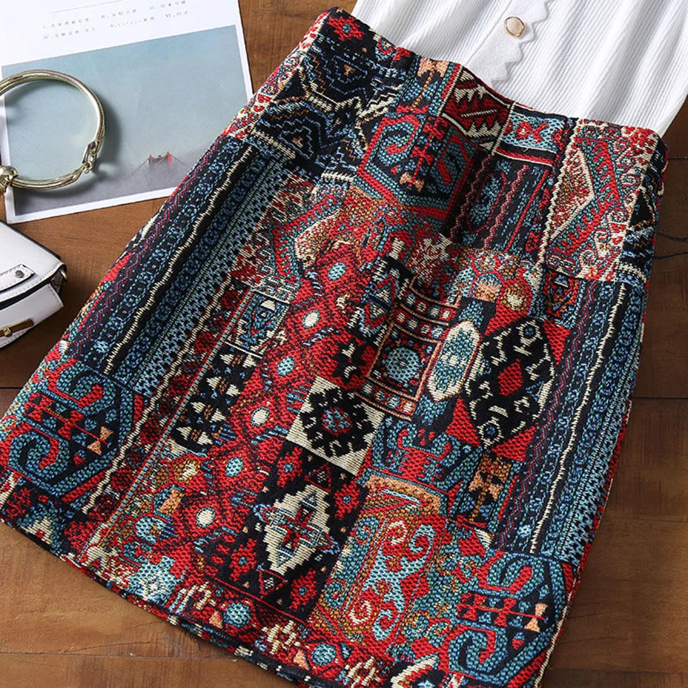 Early Spring Womens Boho Skirt Embroidery A-Line Mini Skirts Chic Geometric Pattern Woolen Vintage Ethnic Style Female Skirts floral skirt Skirts