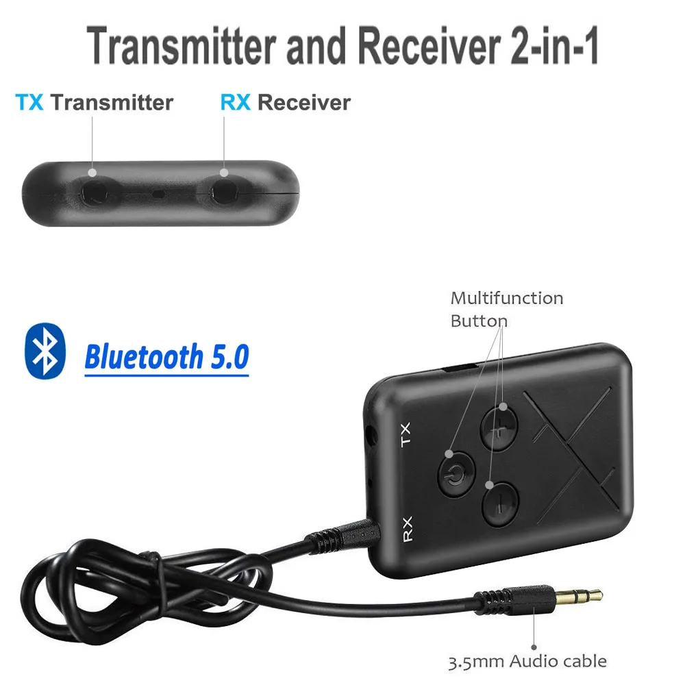 2 In 1 Stereo Audio Receiver Rca 3.5mm Jack Car Adapter Builtin