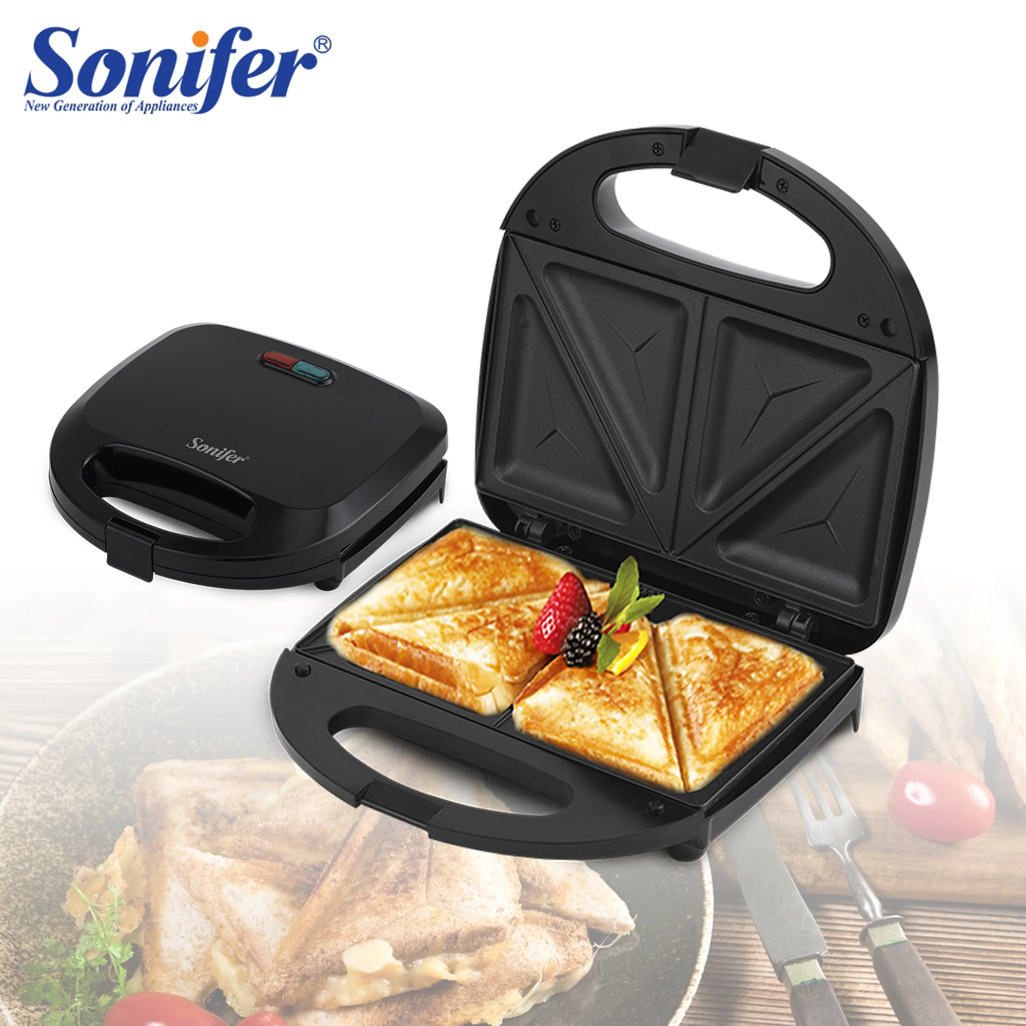 Sonifer-전기 와플 조리기, 750W 샌드위치 메이커, 주방 가전 아침 식사 와플 붙지 않는 아이언 팬  Best Top5