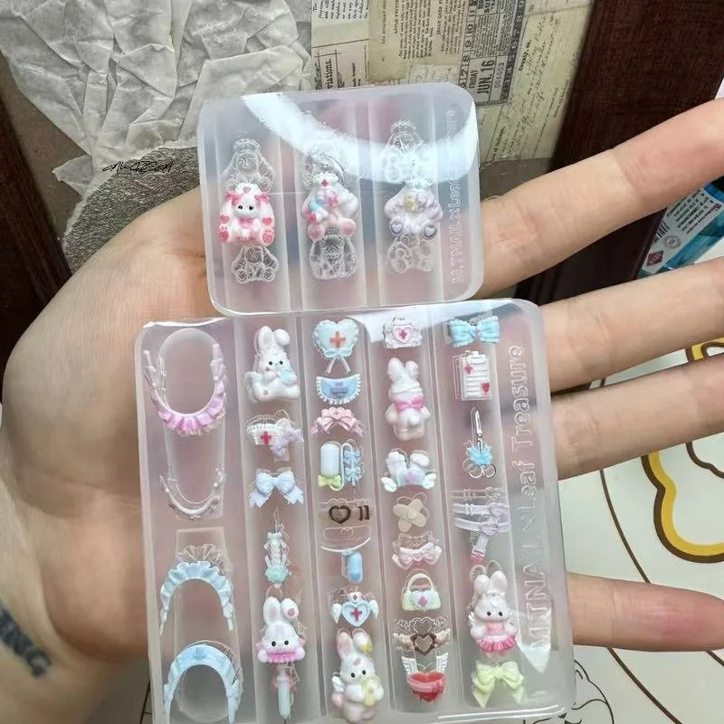 3D 네일 아트 곰 토끼 실리콘 몰드 UV 젤 폴리쉬 스탬핑 스텐실 레이프 보우노트 DIY 디자인 네일 참스 조각 몰드